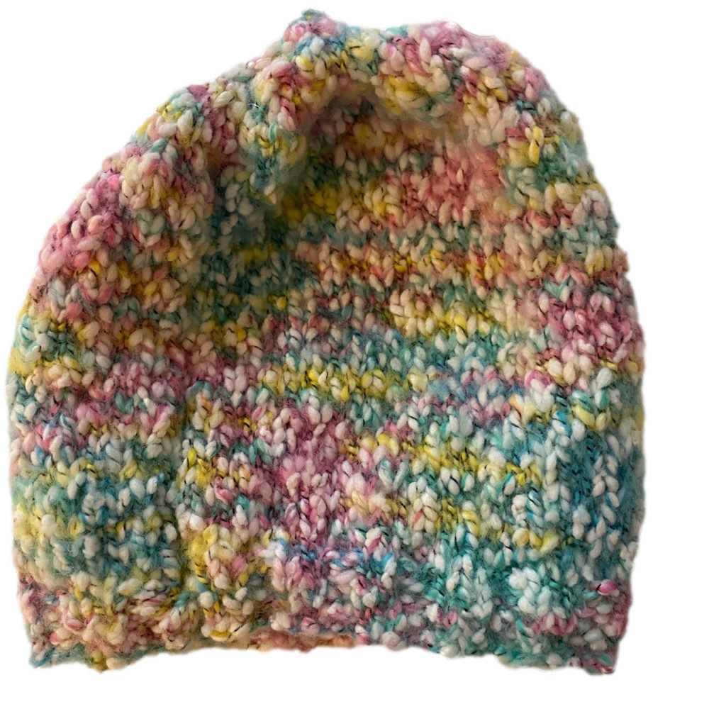 Hand knit baby beanie rainbow Color